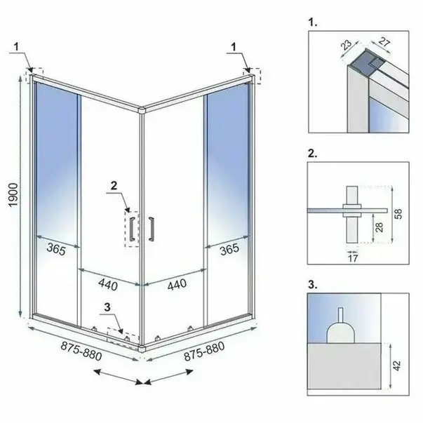 Cabina de dus patrata cu usi glisante auriu Rea City 90x90 cm [6]