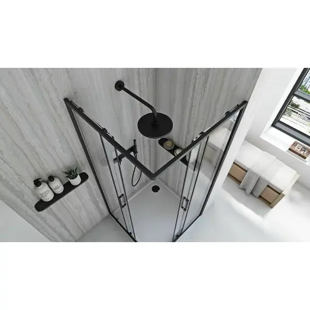Cabina de dus patrata cu usi glisante negru Rea City 80x80 cm [4]