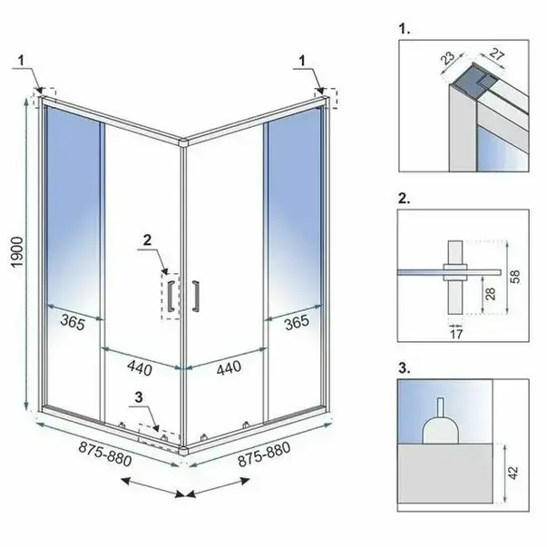 Cabina de dus patrata cu usi glisante negru Rea City 90x90 cm [6]