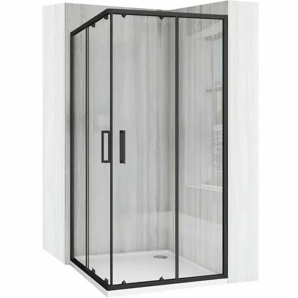 Cabina de dus patrata cu usi glisante negru Rea City 90x90 cm si cadita neagra [1]