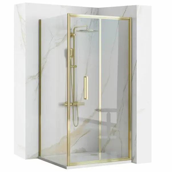 Cabina de dus patrata cu usi pliabile auriu Rea Rapid Fold 100x100 cm [1]