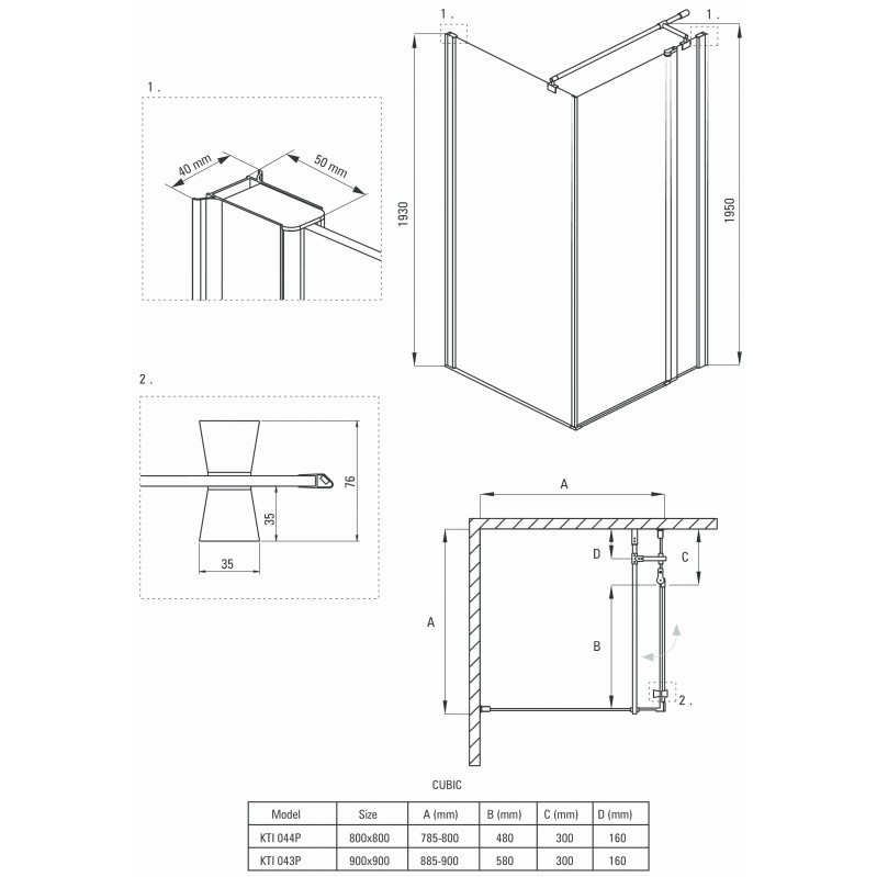 Cabina de dus patrata Deante Cubic cu usa pivotanta 80x80cm finisaj crom [3]