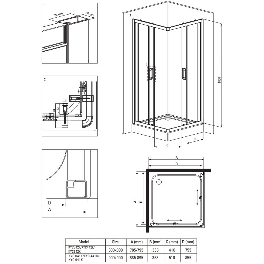Cabina de dus patrata Deante Funkia cu usi culisante 80x80cm finisaj crom [3]