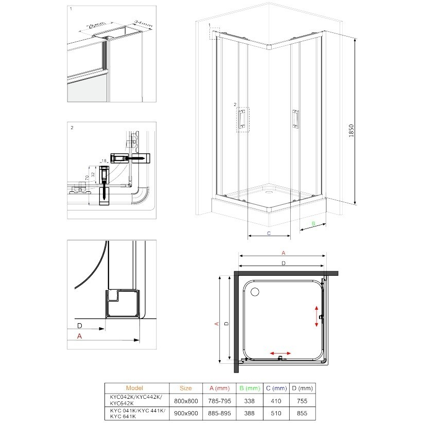Cabina de dus patrata Deante Funkia cu usi culisante 80x80cm finisaj crom lucios [3]