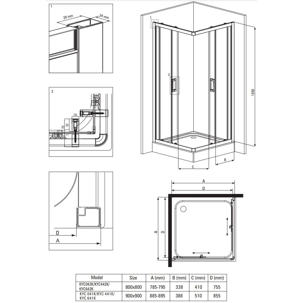 Cabina de dus patrata Deante Funkia cu usi culisante 80x80cm finisaj crom si sticla transparenta [2]