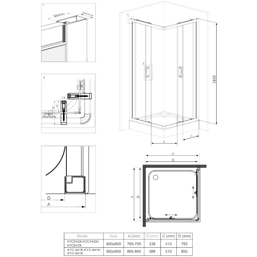 Cabina de dus patrata Deante Funkia cu usi culisante 90x90cm finisaj crom lucios [3]