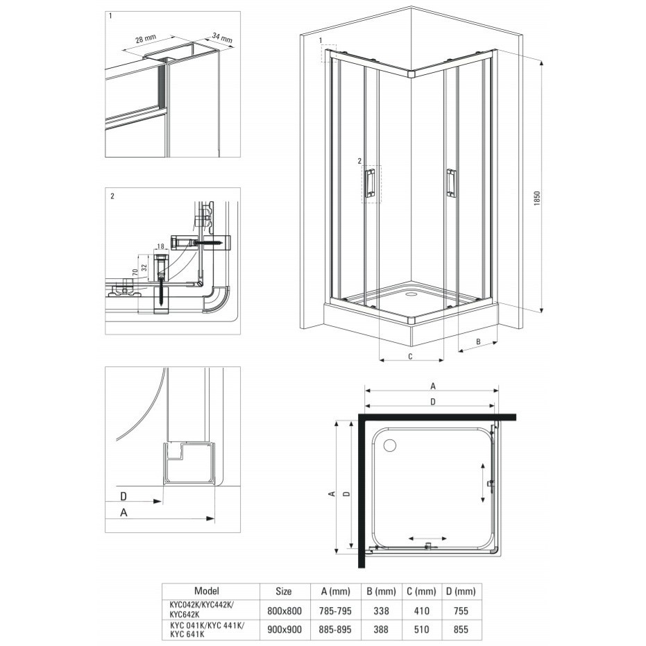 Cabina de dus patrata Deante Funkia cu usi culisante 90x90cm finisaj negru [4]