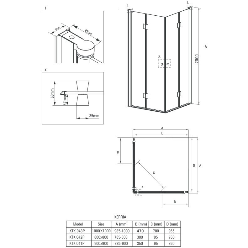 Cabina de dus patrata Deante Kerria cu usi batante 90x90cm finisaj crom [7]