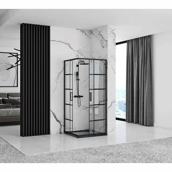 Cabina de dus patrata Rea Concept cu usi glisante 80x80 negru mat [4]