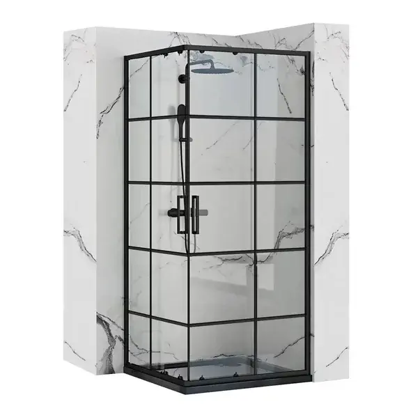 Cabina de dus patrata Rea Concept cu usi glisante 90x90 negru mat [1]