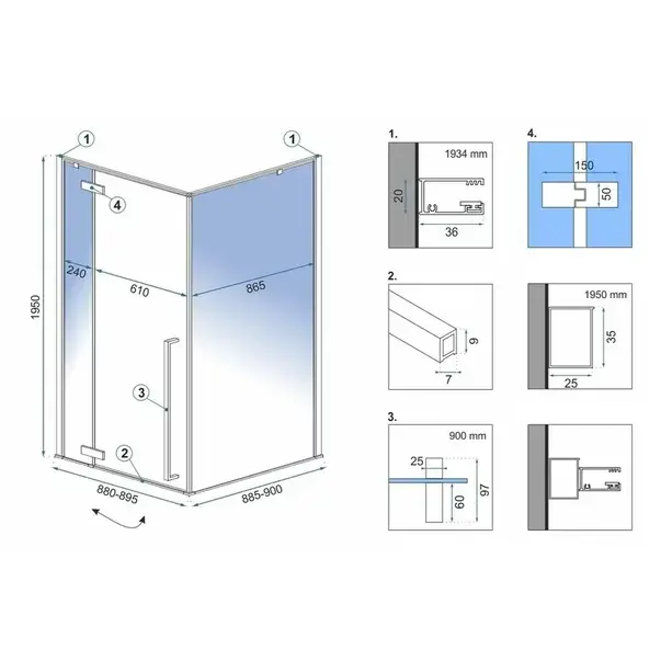 Cabina de dus patrata Rea Fargo cu usa batanta 90x90 negru mat [2]