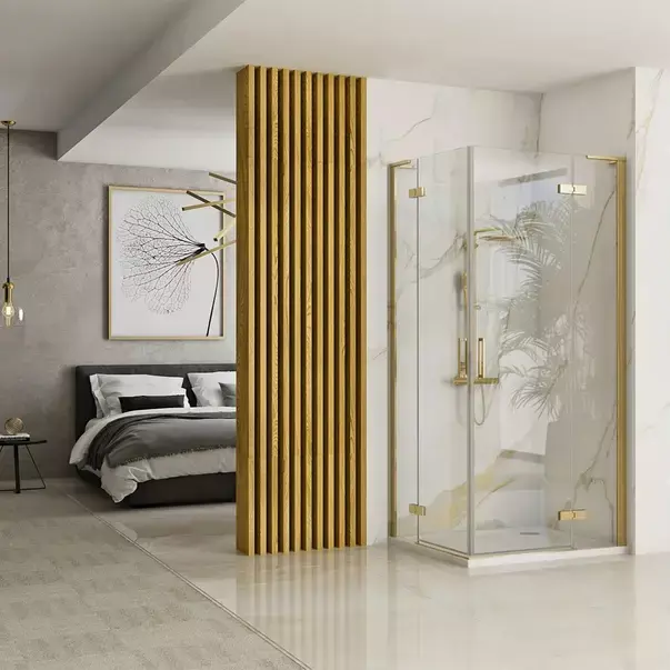 Cabina de dus patrata Rea Hugo cu 2 usi batante 90x90 cm auriu periat [2]