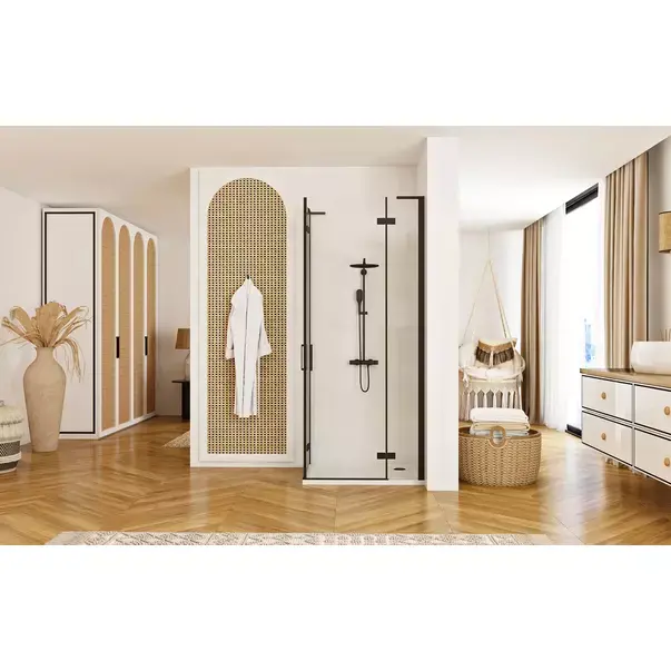 Cabina de dus patrata Rea Hugo cu 2 usi batante 90x90 cm negru [4]