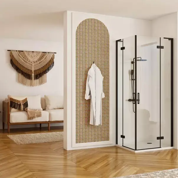 Cabina de dus patrata Rea Hugo cu 2 usi batante 90x90 cm negru [2]