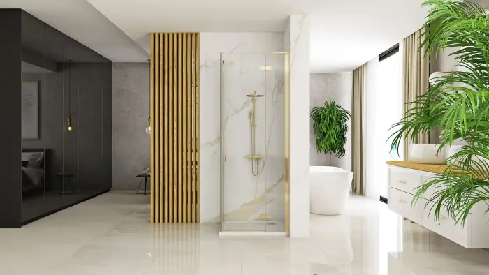 Cabina de dus patrata Rea Hugo cu usa batanta 90x90 cm auriu periat [3]
