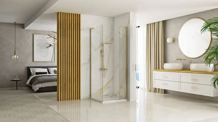 Cabina de dus patrata Rea Hugo cu usa batanta 90x90 cm auriu periat [5]