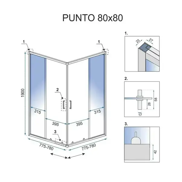 Cabina de dus patrata Rea Punto cu usi glisante 80x80 negru mat [2]
