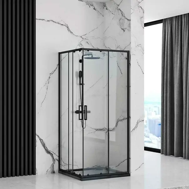 Cabina de dus patrata Rea Punto cu usi glisante 90x90 negru mat [6]