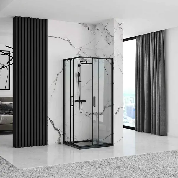 Cabina de dus patrata Rea Punto cu usi glisante 90x90 negru mat [5]