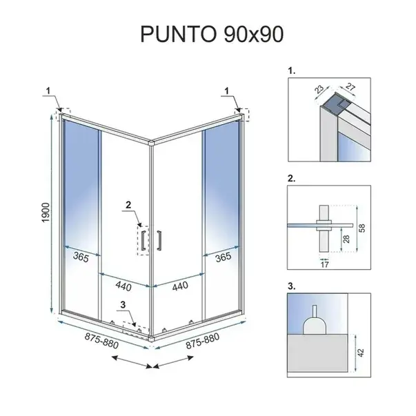 Cabina de dus patrata Rea Punto cu usi glisante 90x90 negru mat [2]