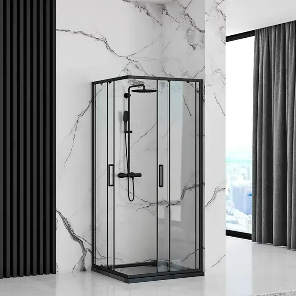 Cabina de dus patrata Rea Punto cu usi glisante 90x90 negru mat [4]