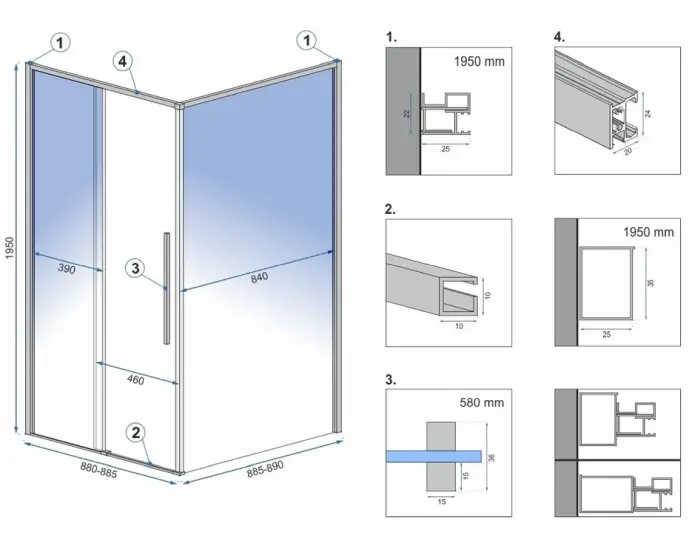 Cabina de dus patrata Rea Solar cu usa culisanta 90x90 negru mat [7]