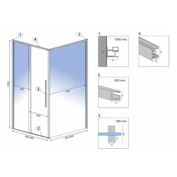 Cabina de dus patrata Rea Solar cu usa glisanta 90x90 auriu [2]