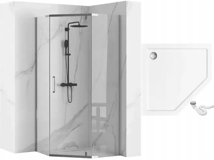 Cabina de dus pentagonala Rea Axin Crom cu cadita alba 80x80 crom [6]