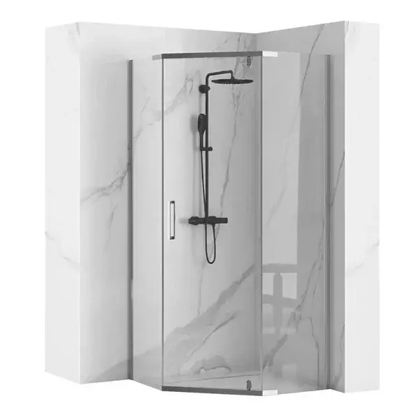 Cabina de dus pentagonala Rea Axin cu usa pivotanta 80x80 crom [1]