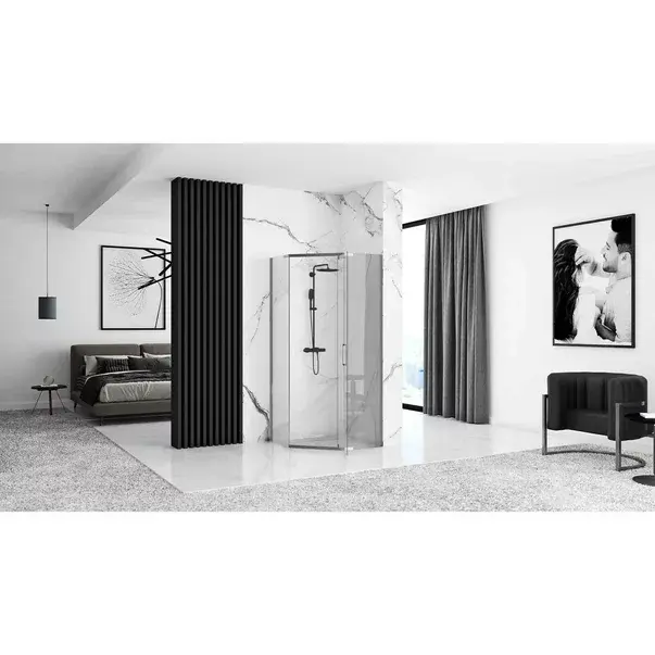 Cabina de dus pentagonala Rea Axin cu usa pivotanta 80x80 crom [3]