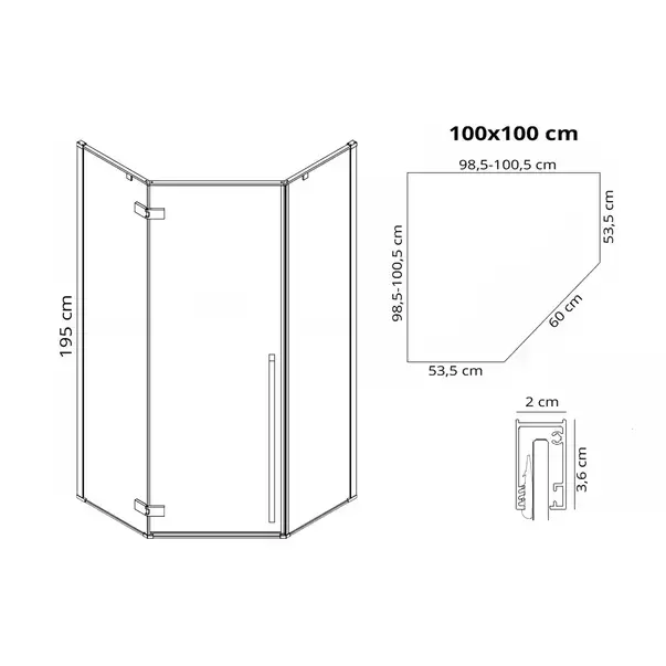 Cabina de dus pentagonala Rea Diamond cu usa batanta 100x100 auriu [9]