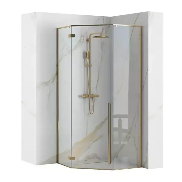 Cabina de dus pentagonala Rea Diamond cu usa batanta 100x100 auriu [8]
