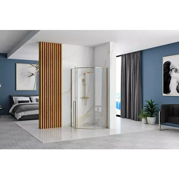 Cabina de dus pentagonala Rea Diamond cu usa batanta 100x100 auriu [5]
