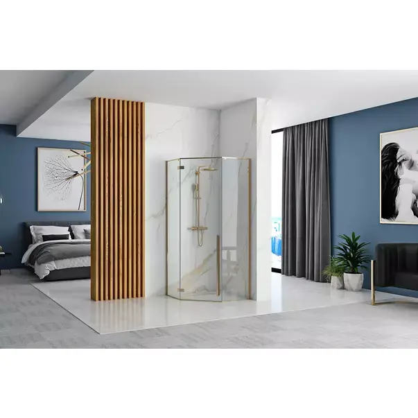 Cabina de dus pentagonala Rea Diamond cu usa batanta 100x100 auriu [4]