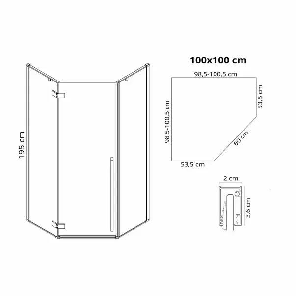 Cabina de dus pentagonala Rea Diamond cu usa batanta 100x100 negru mat [2]