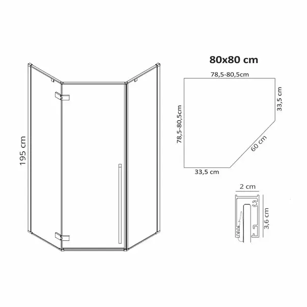 Cabina de dus pentagonala Rea Diamond cu usa batanta 80x80 negru mat [2]