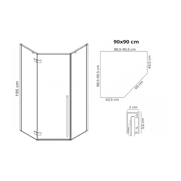Cabina de dus pentagonala Rea Diamond cu usa batanta 90x90 auriu [2]