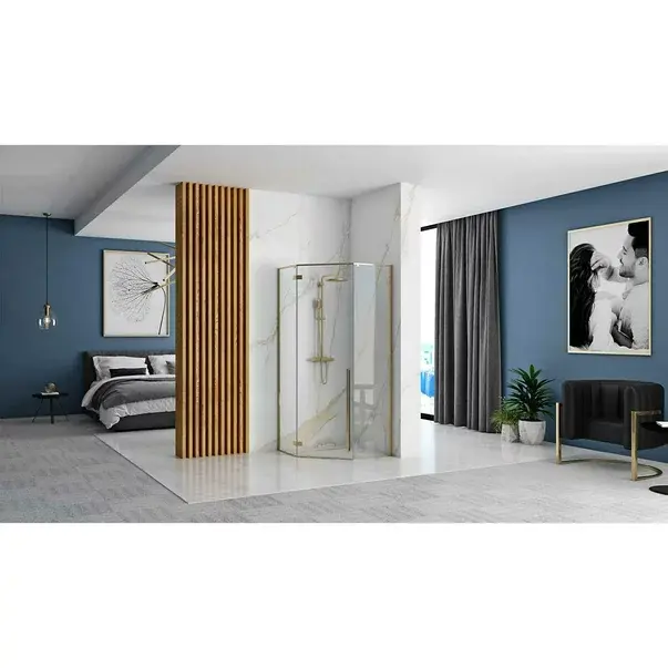 Cabina de dus pentagonala Rea Diamond cu usa batanta 90x90 auriu [6]