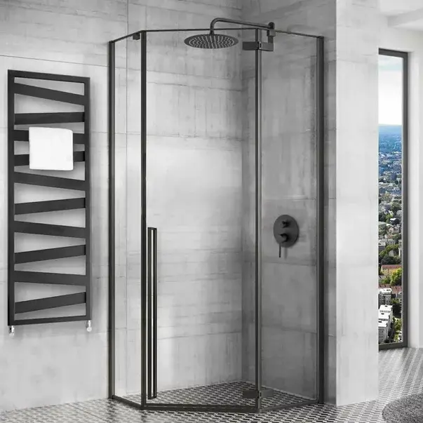 Cabina de dus pentagonala Rea Diamond cu usa batanta 90x90 negru mat [4]
