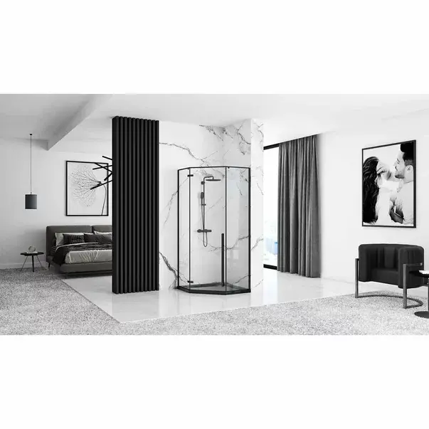 Cabina de dus pentagonala Rea Diamond cu usa batanta 90x90 negru mat [8]