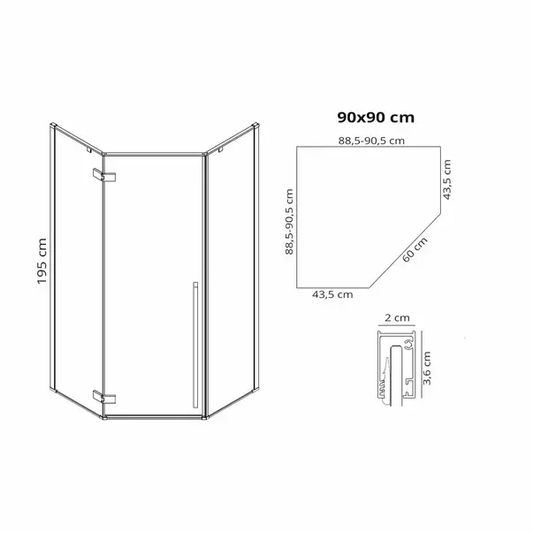 Cabina de dus pentagonala Rea Diamond cu usa batanta 90x90 negru mat [2]