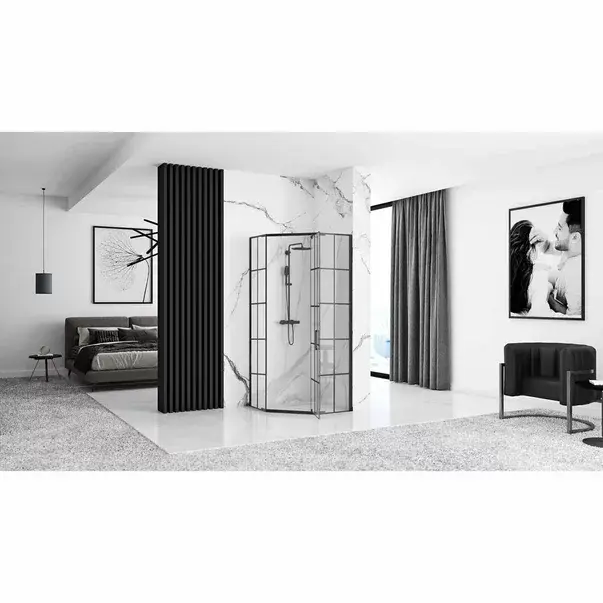 Cabina de dus pentagonala Rea Hex cu usa pivotanta 80x80 negru mat [4]