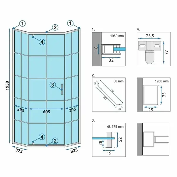 Cabina de dus pentagonala Rea Hex cu usa pivotanta 80x80 negru mat [2]