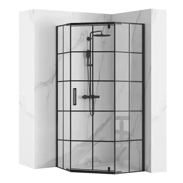 Cabina de dus pentagonala Rea Hex cu usa pivotanta 90x90 negru mat [1]