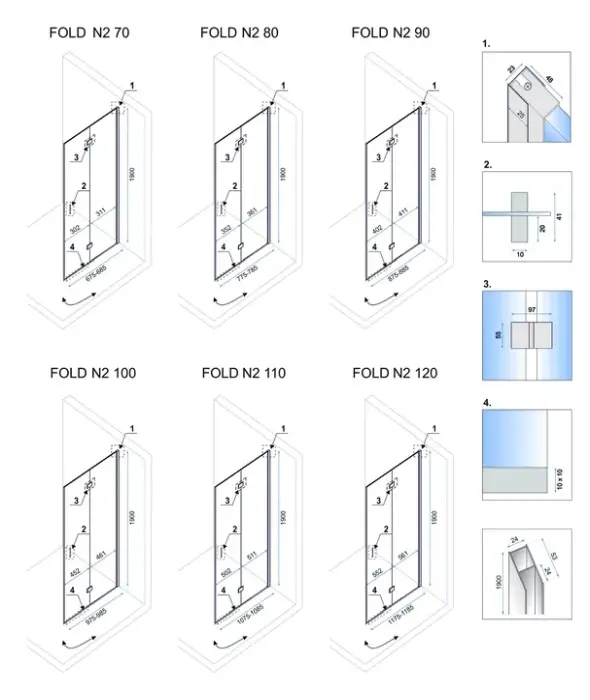 Cabina de dus pliabil Fold N2 Modul Crom 80x100cm, Rea [7]