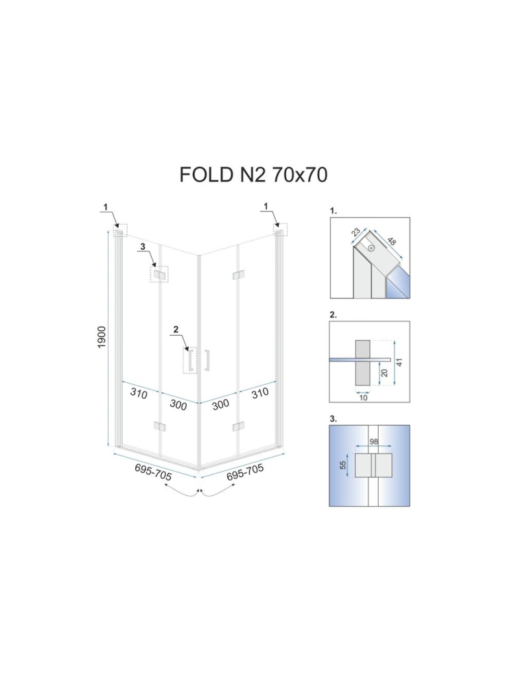 Cabina de dus pliabil Rea Fold N2 80x80 cm crom [9]