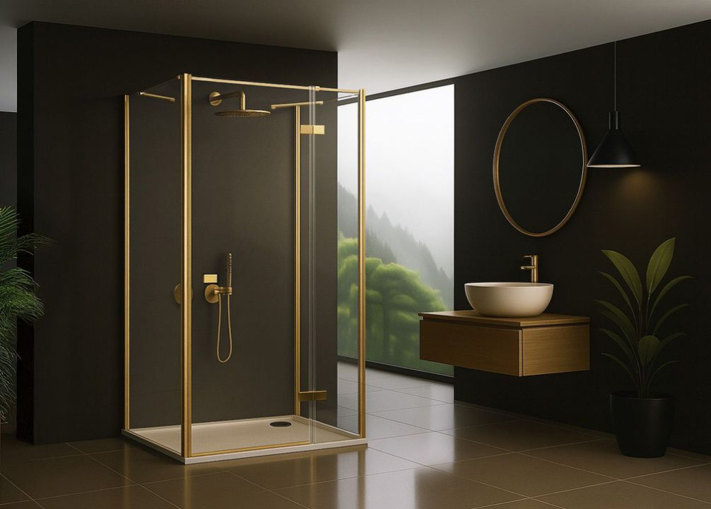 Cabina de dus Rea Atlas 80x80 cu deschidere pe dreapta auriu periat  [8]