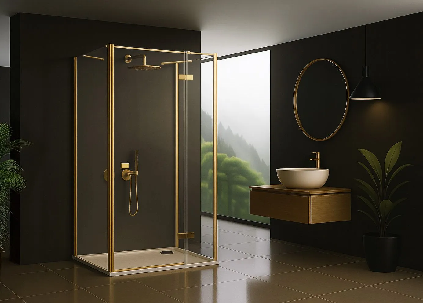 Cabina de dus Rea Atlas 80x90 cu deschidere pe dreapta auriu periat [8]