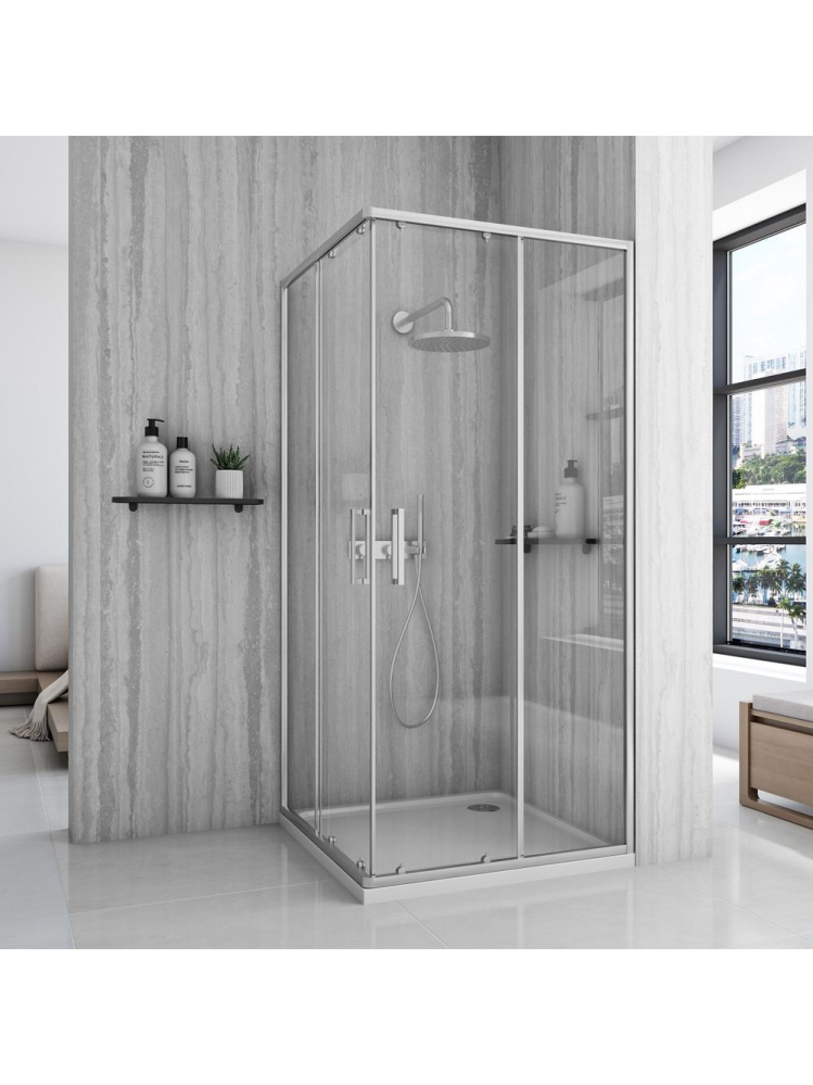 Cabină de duș Rea City cu cadita alba 90x90 cm crom periat [11]