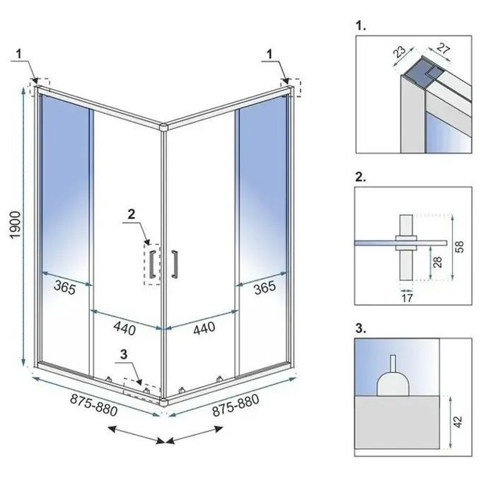 Cabină de duș Rea City cu cadita neagra 90x90 cm crom periat [10]